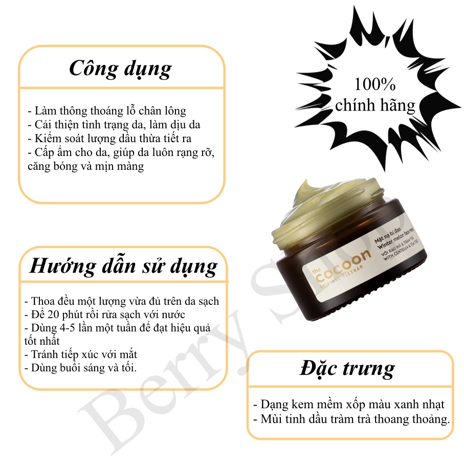 Mặt nạ Cocoon: mask bí đao , mask nghệ , mặt nạ hoa hồng &amp; thạch hoa hồng 30ml - 100ml