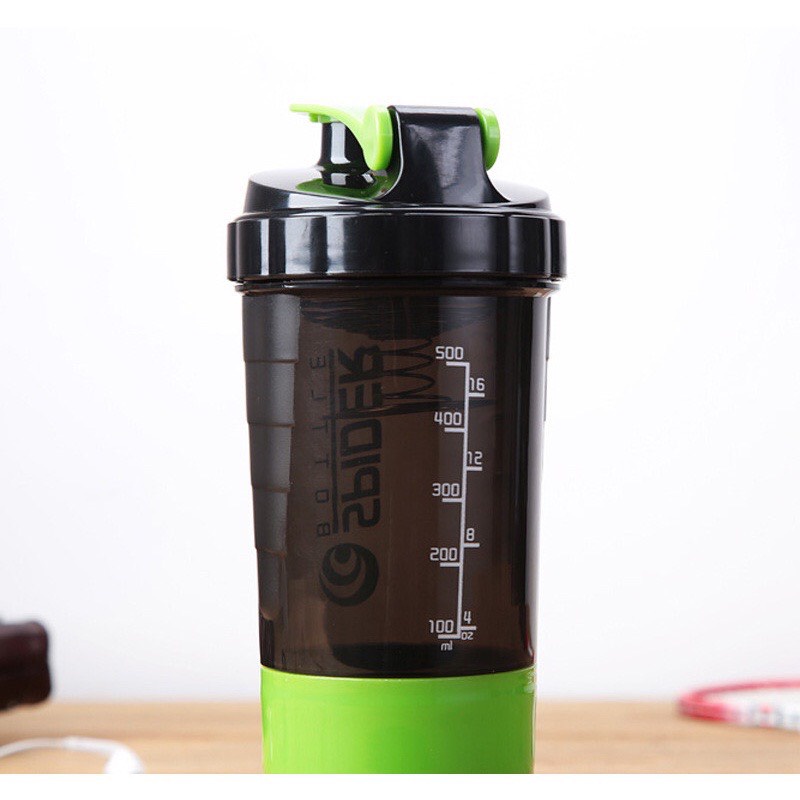 Bình đựng nước, shaker, bình lắc dành cho dân chuyên tập thể thao, tập gym 500ml có hộp chia ngăn đựng whey có lò xo
