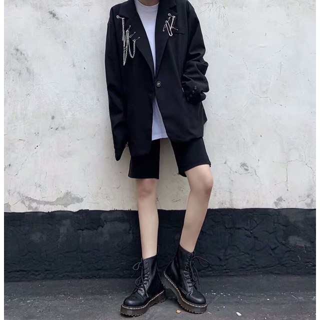 [ ORDER ] Áo blazer đen kèm phụ kiện chuỗi + ghim băng unisex Ulzzang siêu chất | BigBuy360 - bigbuy360.vn