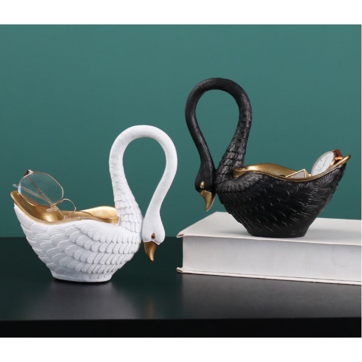 Tượng thiên nga bằng sứ cao cấp ngoài việc trưng bày còn đựng trang sức hoặc bánh kẹo decor nhiều không gian cao 18cm