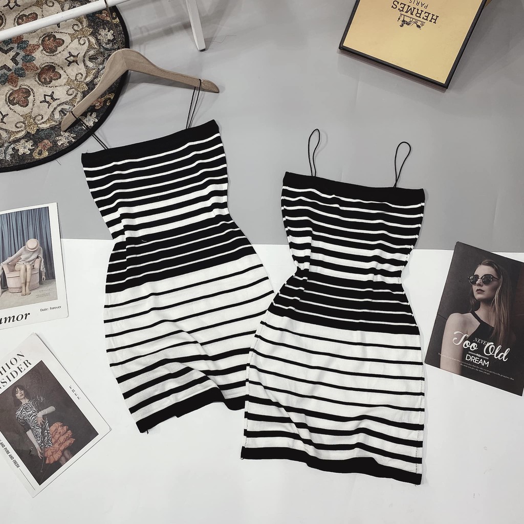 [Mã SKAMA06 giảm 8% tối đa 50K đơn 250K] Váy len kẻ ngang 2 dây Nhỏ ( kèm ảnh thật, video ) | BigBuy360 - bigbuy360.vn