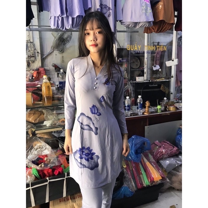 Đồ lam Đi Chùa ✅✅ Kết Tân Trụ in Hoa Sen ✅✅ Đồ bộ ## Đồ lam