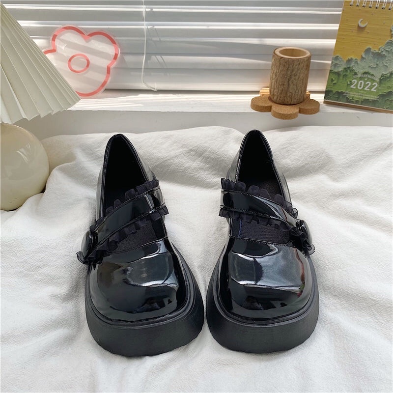 Giày lolita nữ gắn nơ đế cao 4cm,Giày da ulzzang nữ phong cách Hàn Quốc LT80