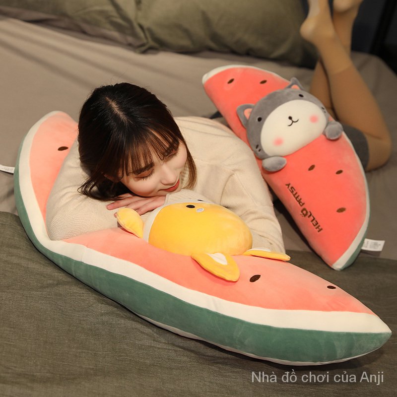 AIXINI 60/100cm Cute Fruit Animal Watermelon Plush Pillow Stuffed Toy Rabbit Penguin Pig Shiba Inu Food Pillow Cushion Plushie Toys Kawaii Plush