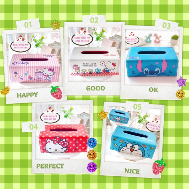 Hộp đựng khăn giấy da PU Hello Kitty