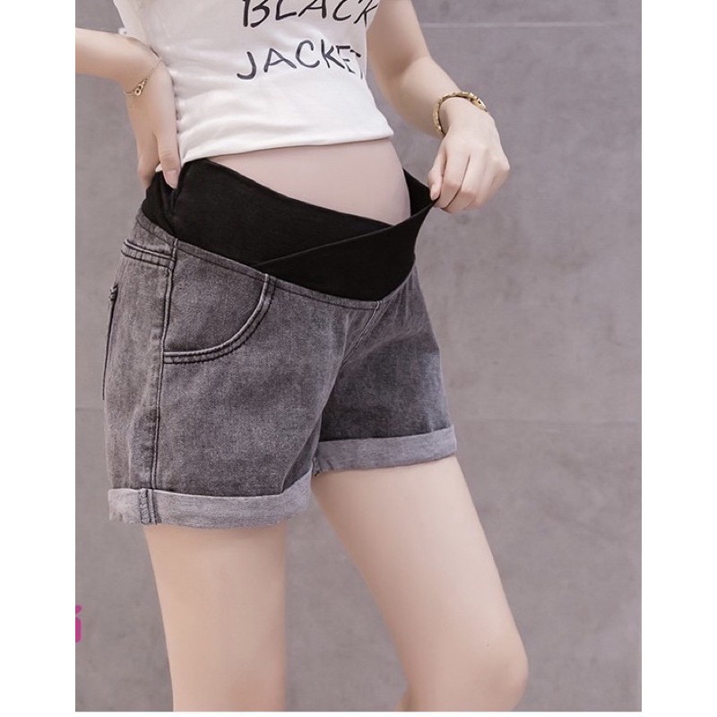 Quần sooc jean bầu cạp chéo co dãn