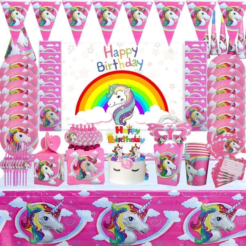 Bộ Phụ Kiện Trang Trí Bàn Ăn Họa Tiết Kỳ Lân Cầu Vồng Dễ Thương