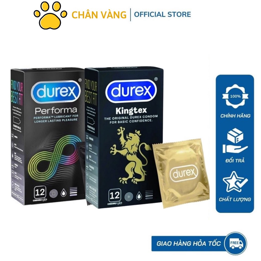 Combo 2 hộp bao cao su Durex Performa và bao cao su Durex kingtex, bcs chính hãng