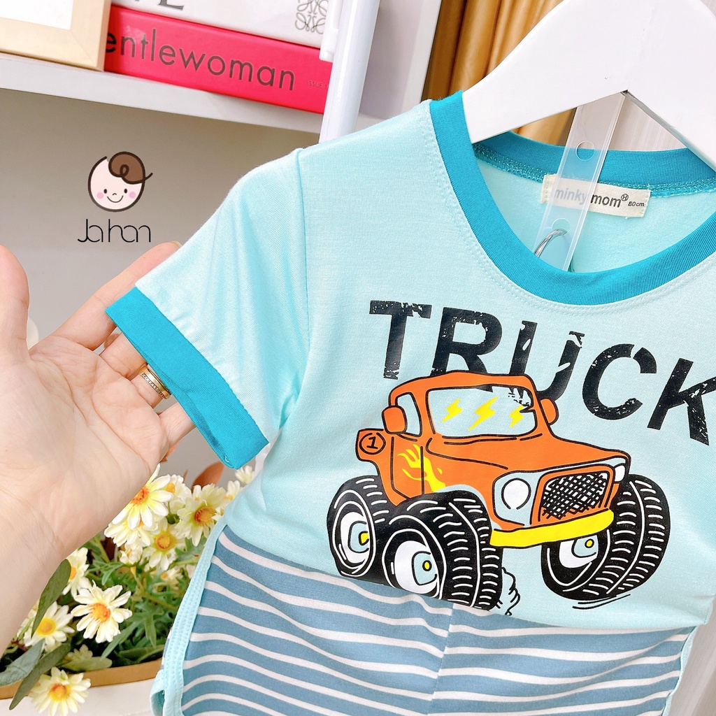 [SALE] Bộ Quần Áo Bé Gái, Bé Trai Minky Mom Vải Thun Lạnh Cá Mập Quần Kẻ, Bộ Cộc Tay Cho Bé Mặc Nhà MKM2243