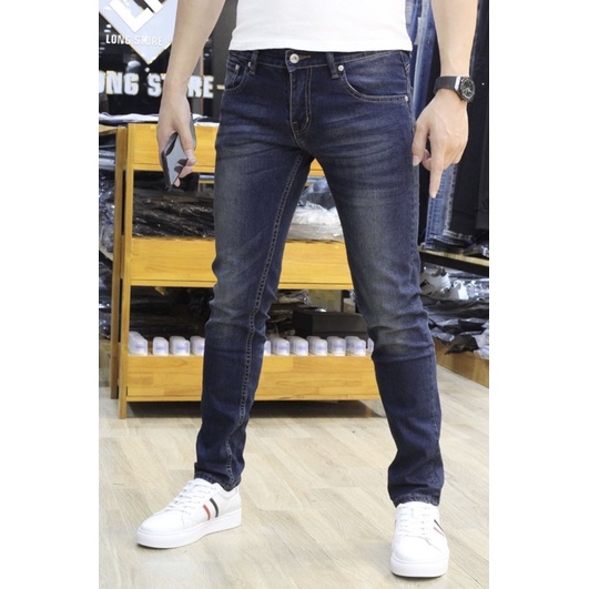 Quần jean nam hàng hiệu ống ôm vừa màu xanh đậm mềm co giãn | BigBuy360 - bigbuy360.vn