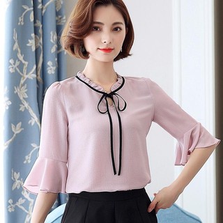 ÁO SƠ MI CỔ BÈO RUY BĂNG TAY LOE