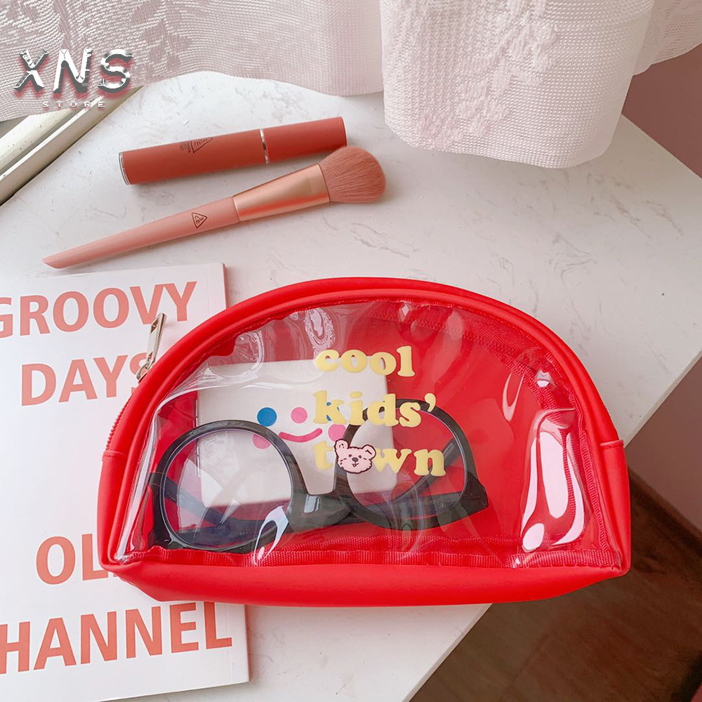 Túi PVC đựng mỹ phẩm sức chứa lớn chống nước in hình chú gấu Hàn Quốc dễ thương