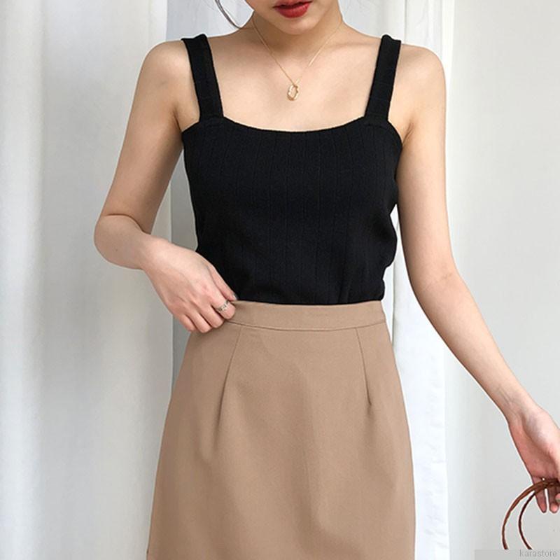 Áo dệt kim hai dây màu trơn phong cách Hàn Quốc gợi cảm dành cho nữ