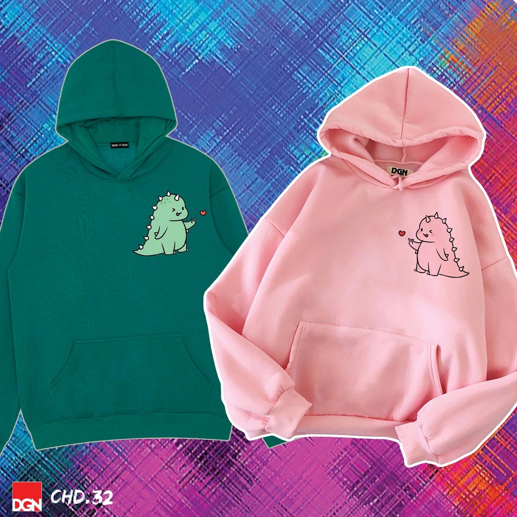 Hoodie cặp sticker khủng long bắn tim dễ thương CHD.32