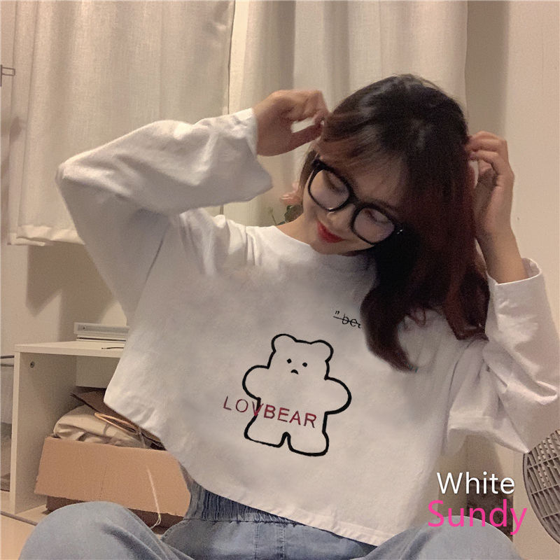 Áo croptop dáng rộng dài tay họa tiết hoạt hình đáng yêu dành cho bạn nữ | BigBuy360 - bigbuy360.vn