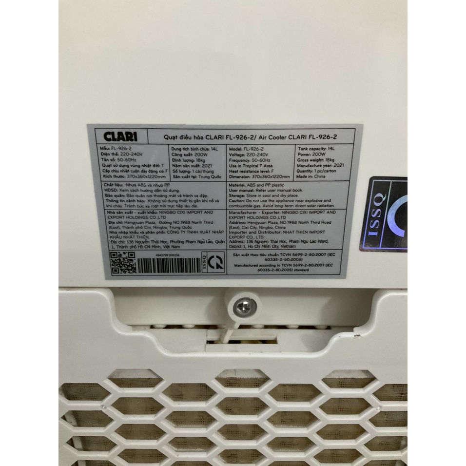 Quạt điều hòa Clari FL-926-2 - Hàng trưng bày