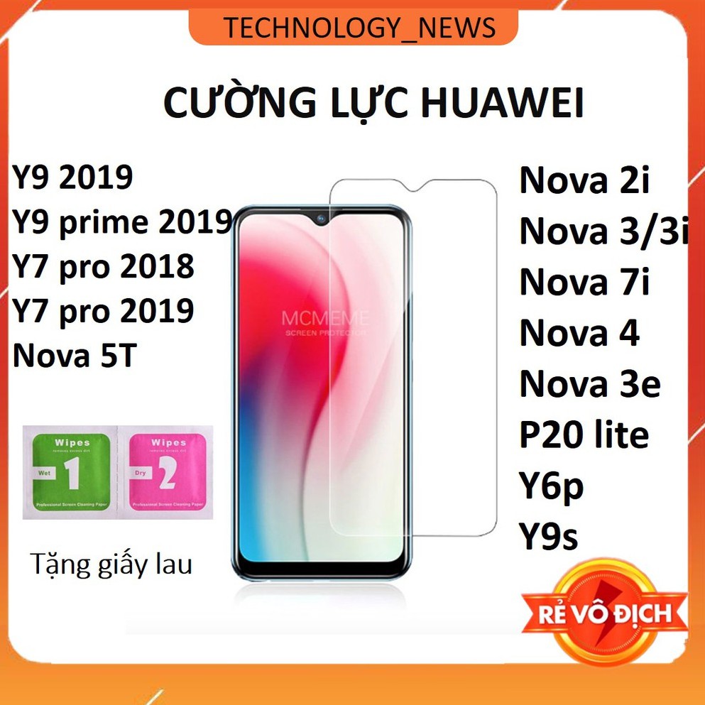 Kính cường lực Huawei trong suốt Nova 2i/3i/7i/3/3e/4/P20 lite/Y6p/Y9s/Y9 prime/Y7 pro/Y6/Y30/P20 pro/2019/2018