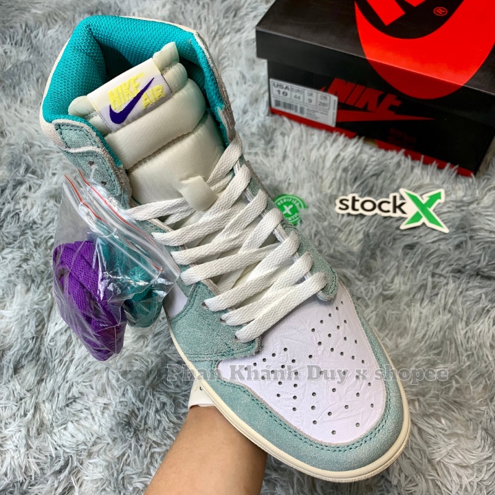 Giày thể thao Jordan 1 turbo green high xanh ngọc phấn cao cổ nam nữ da lộn đủ PK
