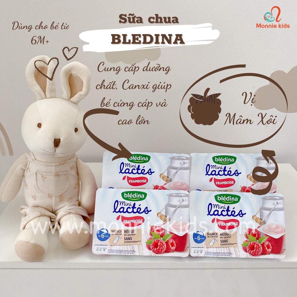 Sữa chua ít đường Bledina 6 hộp/vỉ, sữa chua lợi khuẩn an toàn cho bé - Monnie Kids