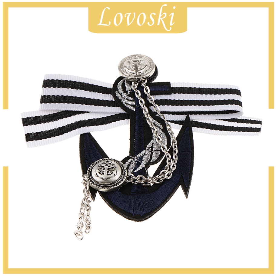 [Lovoski] Trâm Cài Áo Vải Sọc Hình Mỏ Neo Đính Đá Phối Dây Xích Tua Rua