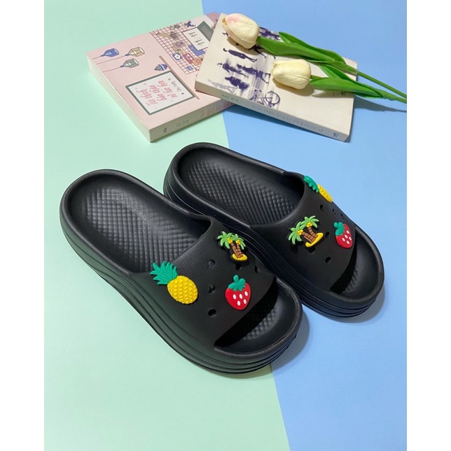 Dép bánh mì lượn sóng chất xốp siêu nhẹ hình trái cây cao 5cm
