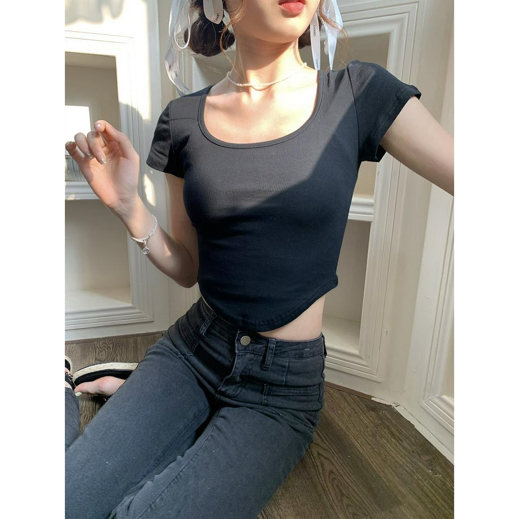 Áo Thun Cổ Chữ U Dáng Ôm Ngắn Tay Thời Trang Mùa Hè Sành Điệu 63390