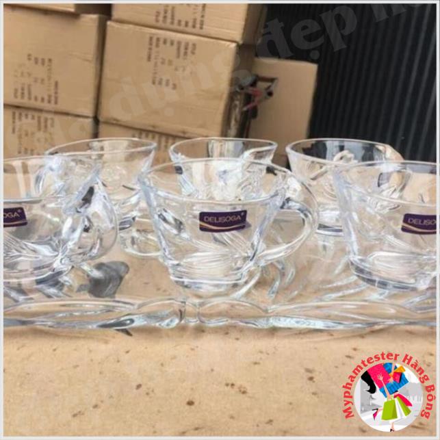 Ly Thủy Tinh Cafe Cao Cấp  ♥ Delisoga ♥ combo mua 6 chén tặng ngay 1 khay để chén