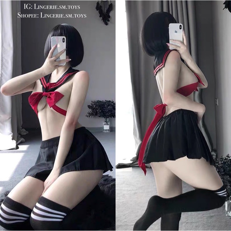 Trang Phục Thuỷ Thủ Học Sinh Nơ Đỏ Buộc Ngực | Cosplay Học Sinh • LL2428