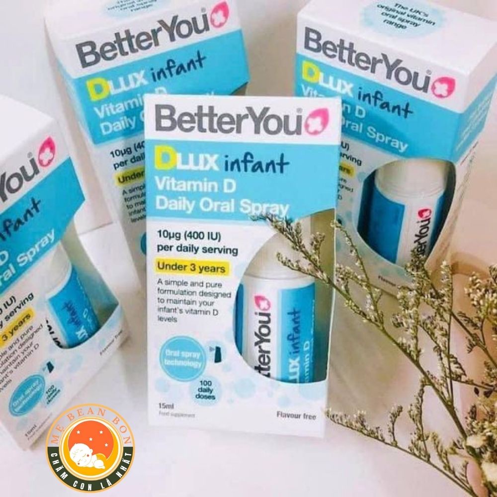 Vitamin D3 cho trẻ từ sơ sinh đến 3 tuổi Dlux betterYou dạng xịt 15ml của Anh giúp hấp thu ngay trong miệng, thơm ngon