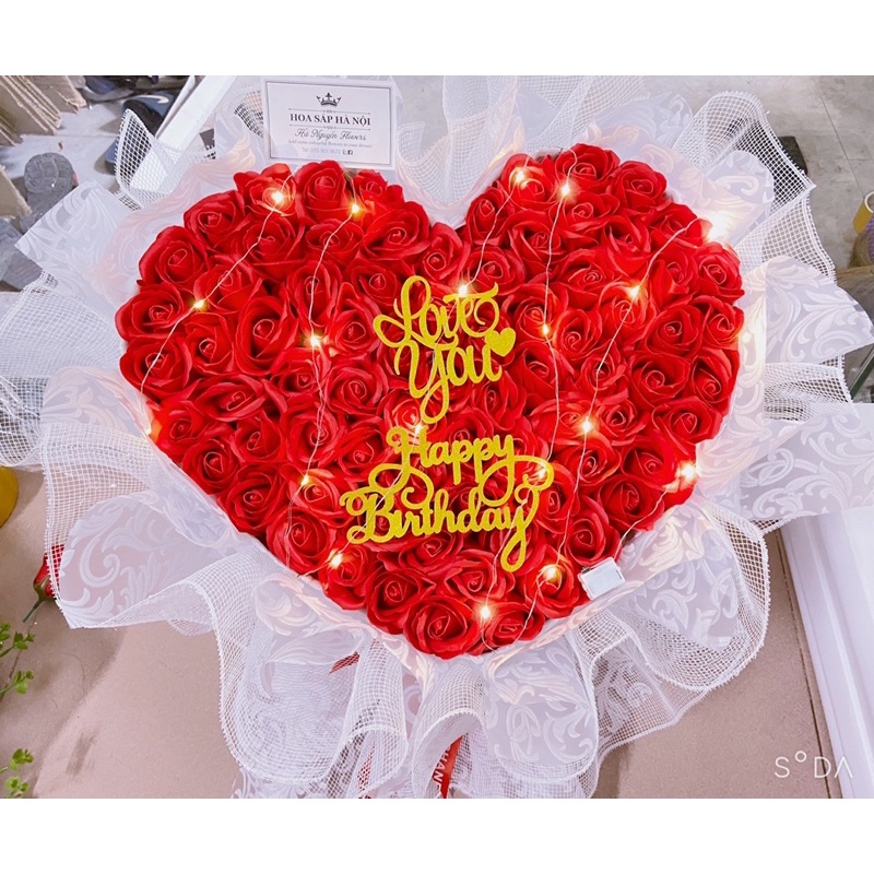 [Hoa sáp thơm - quà 14/2]_ Bó hoa hồng sáp  75 bông kết hợp lưới siêu sang tặng kèm đèn nháy và full toping
