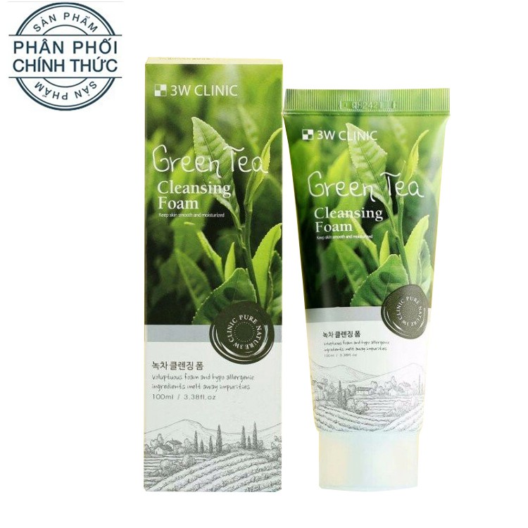 Sữa rửa mặt trà xanh làm sạch da ngăn ngừa mụn 3W Clinic Green Tea Foam Cleansing 100ml _ 3W Clinic Chính Hãng | BigBuy360 - bigbuy360.vn