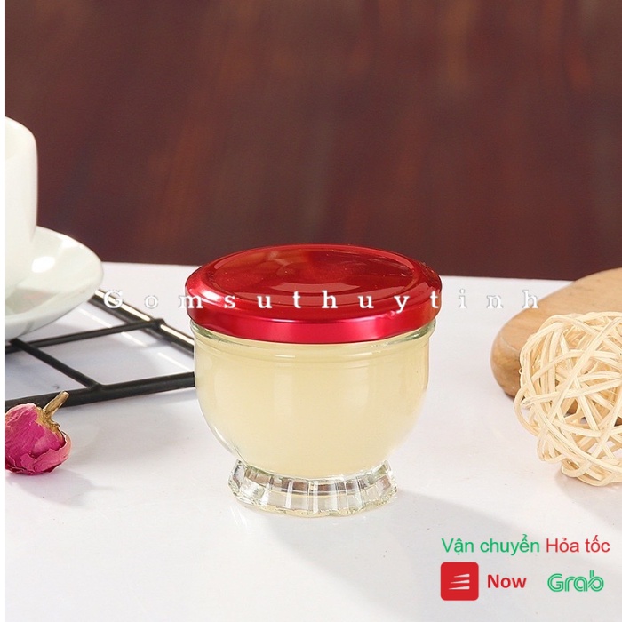 Hũ thủy tinh/ Lọ thủy tinh dáng sen tròn nắp thiếc chưng yến 100ml hàng cao cấp