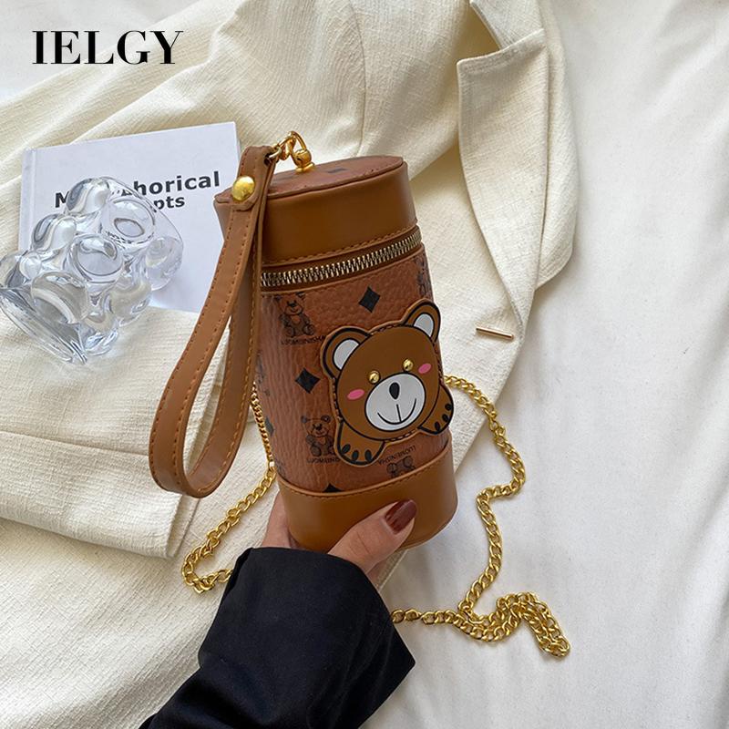 Ielgy Túi Xách Đeo Vai Hình Trụ Phối Dây Xích Kết Cấu Chất Lượng Cao Phổ Biến Cho Nữ