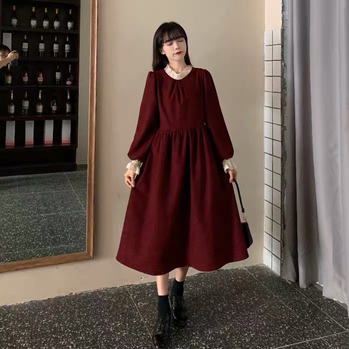 [Mã FATHANG5 giảm 10K đơn 50K] [HÀNG ĐẸP] Váy nhung tăm retro ulzzang vintage dài tay - M17 - janna house | BigBuy360 - bigbuy360.vn