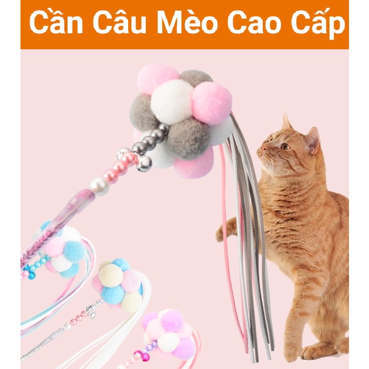 Cần câu mèo cục bông cao cấp siêu đẹp - Đồ chơi độc đáo cho mèo