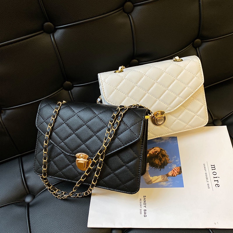 Túi xách mini hình vuông đeo chéo vay dây xích phối đá sành điệu cho nữ