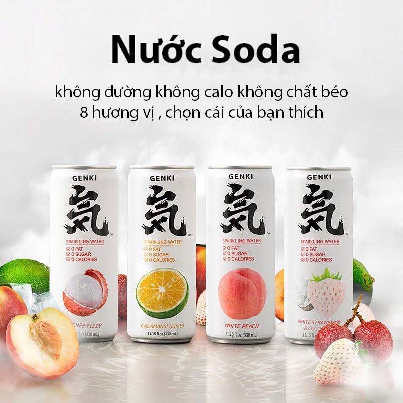 Combo 6 lon Nước Soda trái cây Genki Forest Sparkling có ga không Calo lon 330ml ＊AramoMart＊
