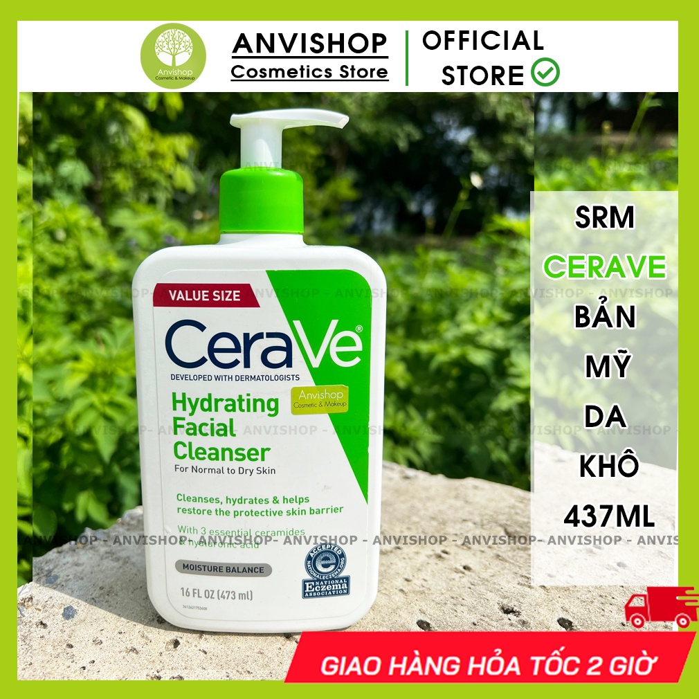 Sữa rửa mặt tẩy trang Cerave Hydrating Cream-to-Foam Cleanser 473ml Anvishop