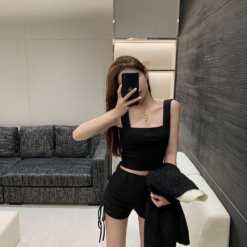 Áo Croptop Nữ Hai Dây Quai Lớn Cổ Vuông Chất Cotton Mềm Mịn Ôm Dáng Sexy