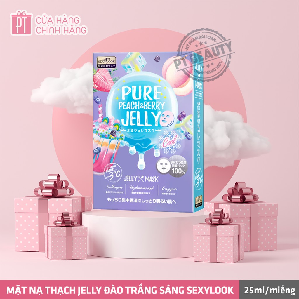 (Tím) Sexylook Thạch Jelly trắng sáng, giúp đều màu da hộp 3 miếng