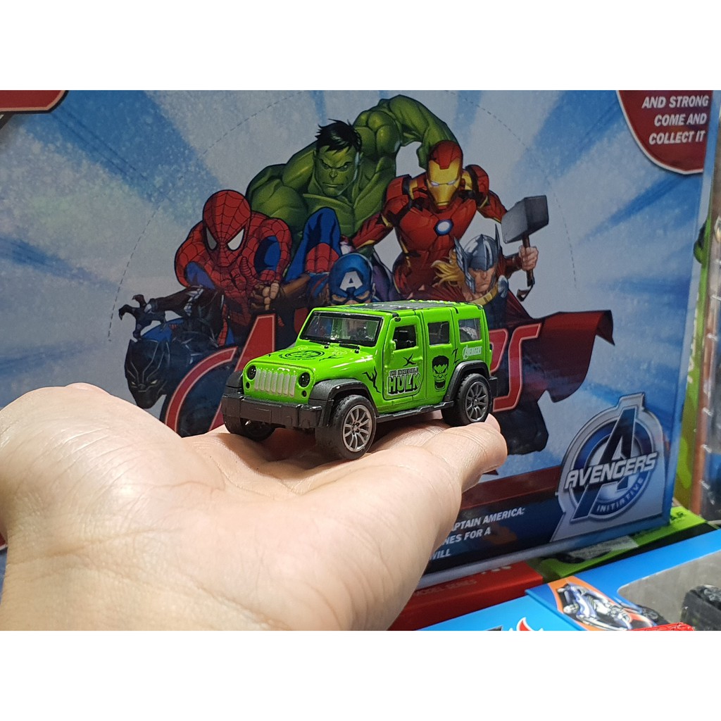 Xe Mô Hình Đồng Giá 25k- Mã: 779-5 . Mẫu Xe Jeep Avengers Hulk Mở Cửa , Chạy Trớn Size Mini