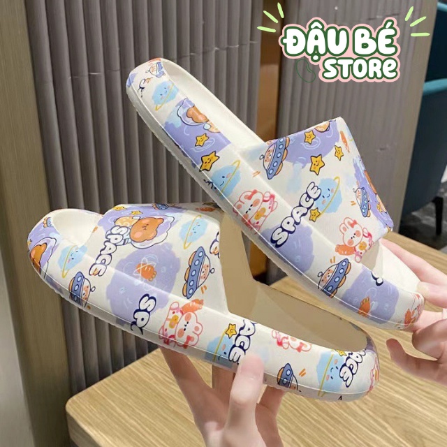 Dép Đế Bánh Mì Ulzzang Hoạt Hình Siêu Xinh Cho Nữ - Dép Quai Ngang Phối Màu Siêu Êm Chống Trơn Trượt - Daube - D026
