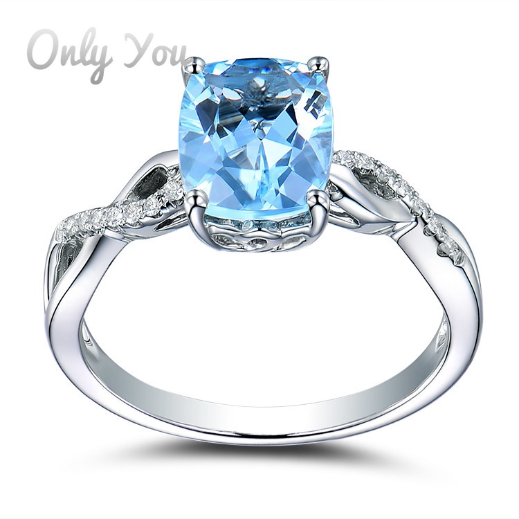 Nhẫn Mạ Bạch Kim 18K Đính Đá Topaz Aquamarine