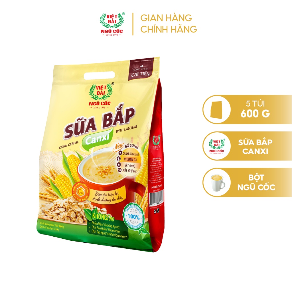 Combo 5 sản phẩm Bột ngũ cốc Sữa bắp Canxi Việt Đài túi 600g