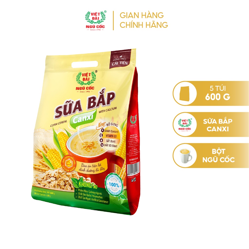 Combo 5 sản phẩm Bột ngũ cốc Sữa bắp Canxi Việt Đài túi 600g