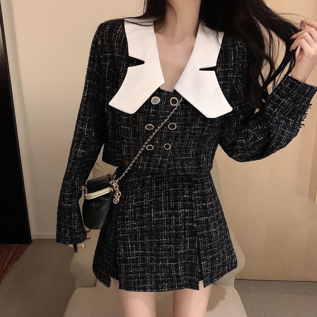 Bộ áo khoác + chân váy phong cách Hàn Quốc thời trang mùa xuân 2021