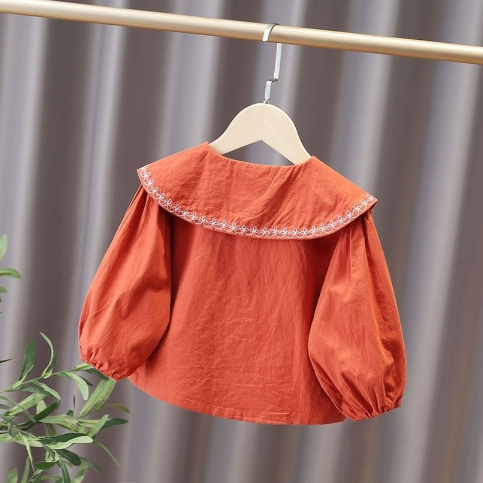 Áo Sơ Mi Tay Dài Cổ Búp Bê Thêu Họa Tiết Màu Sắc Thời Trang Xuân Thu Xinh Xắn Cho Bé Gái