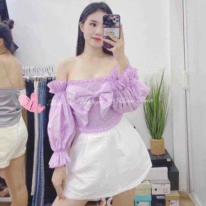 Áo trễ vai nơ ngực dáng mới nhiều màu