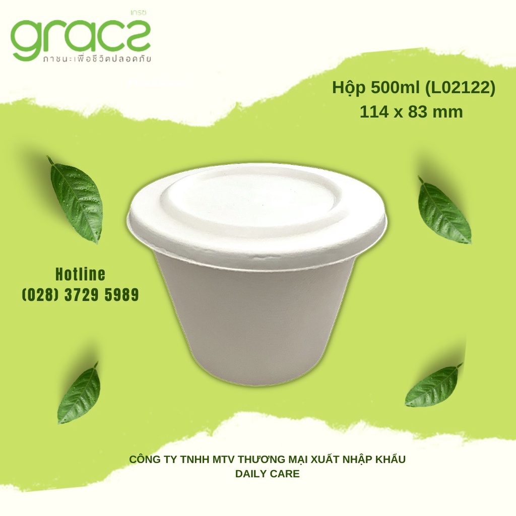 10 Hộp bã mía Thái Lan 500ml kèm nắp - thương hiệu Gracz