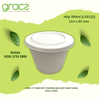 Hộp bã mía Thái Lan 500ml kèm nắp - thương hiệu Gracz (màu trắng)